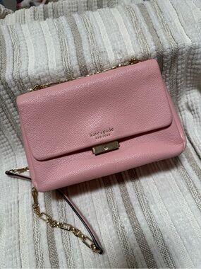 kate spade pink pebbled leather crossbody with gold hardware
